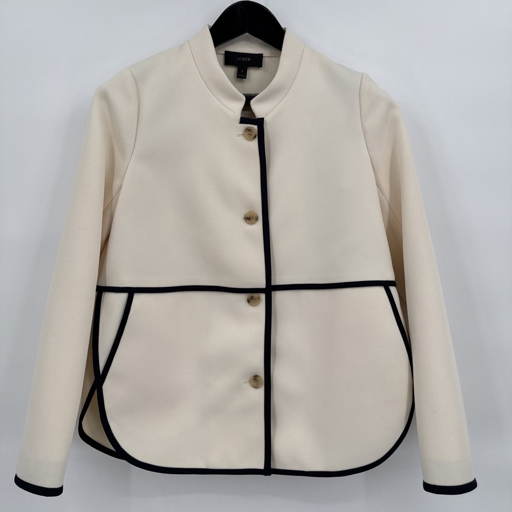 J.Crew Tipped Twill Jacket Blazer Cream Off White Mandarin Collar B8544 Sz 4 NEW - Picture 3 of 16